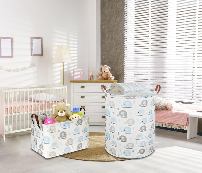 NTAOHAMPER Rectangular Blue Elephant Storage Basket,Collapsible Gift Basket with Handles,Books Box,Room Decor(Blue Elephant) - Image 3